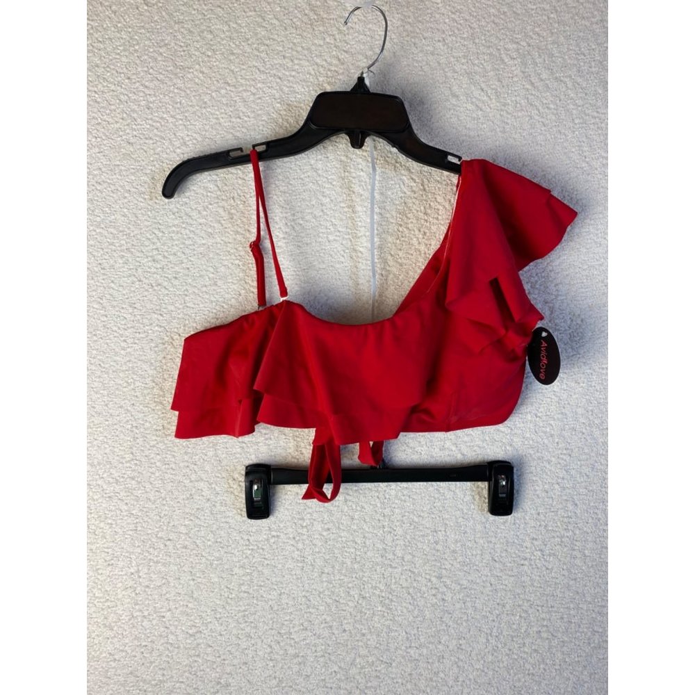 Avid Love Red Ruffle Bikini Tankini Top Size Medium New with Tags